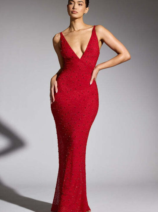 Valentina Red Embellished Gown